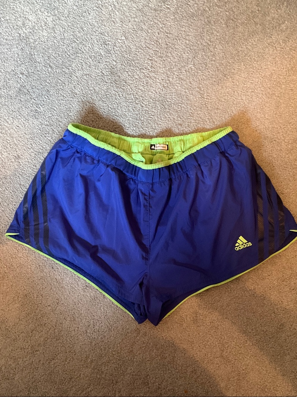 adidas Women’s Royal Blue Athletic Shorts with Lime Accents